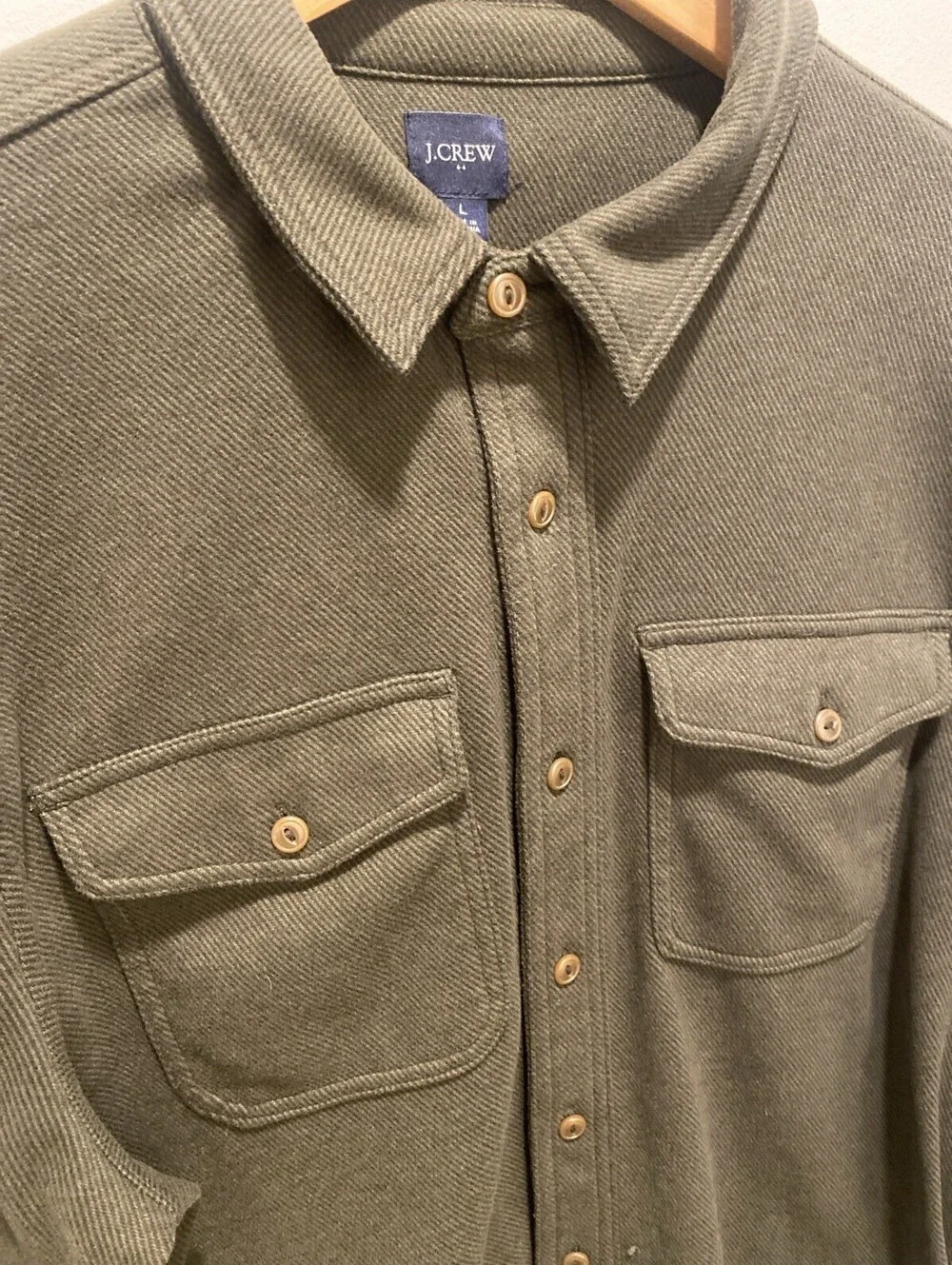 J.Crew Olive Green Seaboard Soft Knit Shirt Jacket Overshirt Size Large